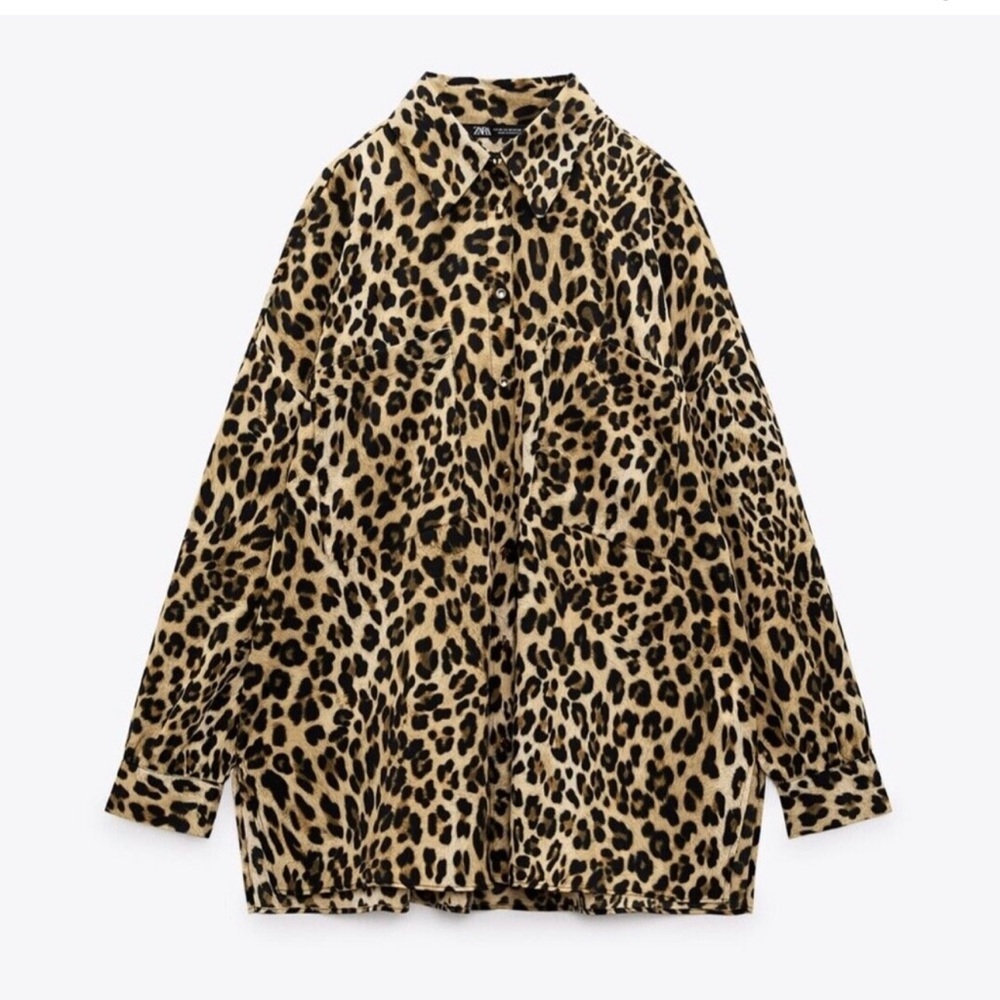 Zara Leopard Print Button Down Shirt